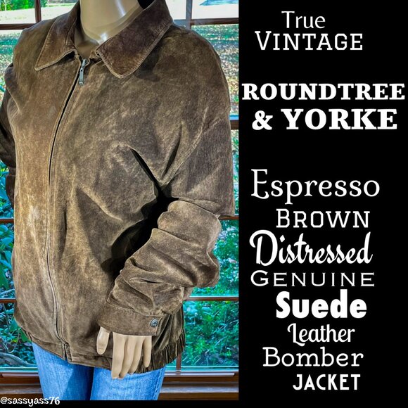 Vintage Other - ▪️VTG▪️ROUNDREE & YORKE▪️Brown Distressed Genuine Suede Leather Bomber Jacket